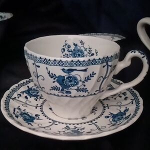 Blue and White Floral Teacup and Saucer Set
